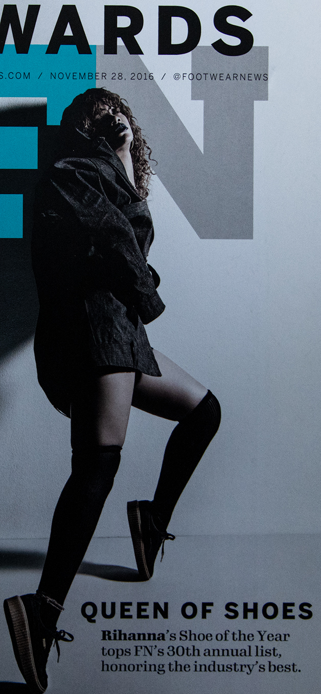 Rihanna's Footwear News front cover.